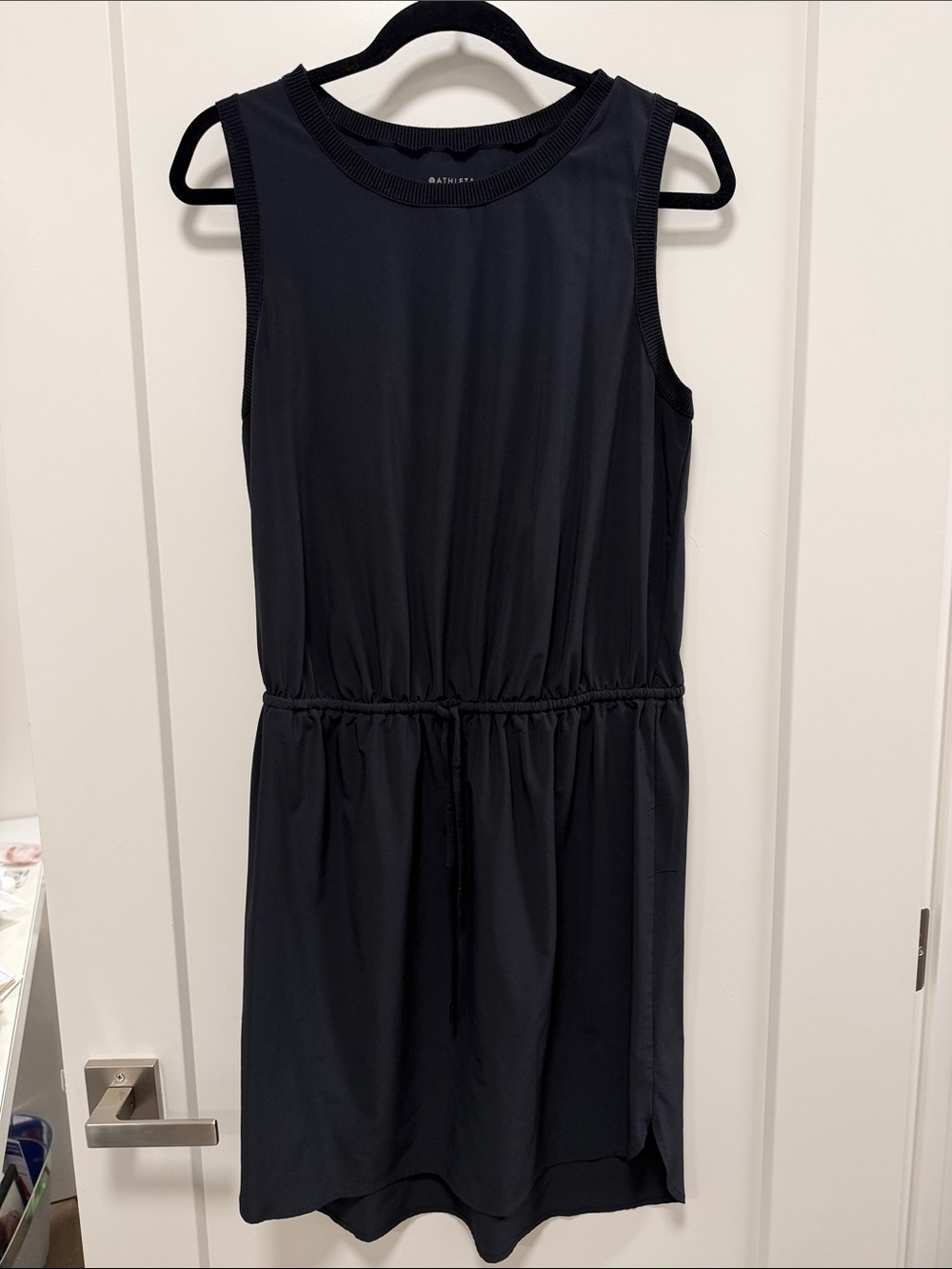 Athleta Black Sleeveless Drawstring Waist Mini Dress